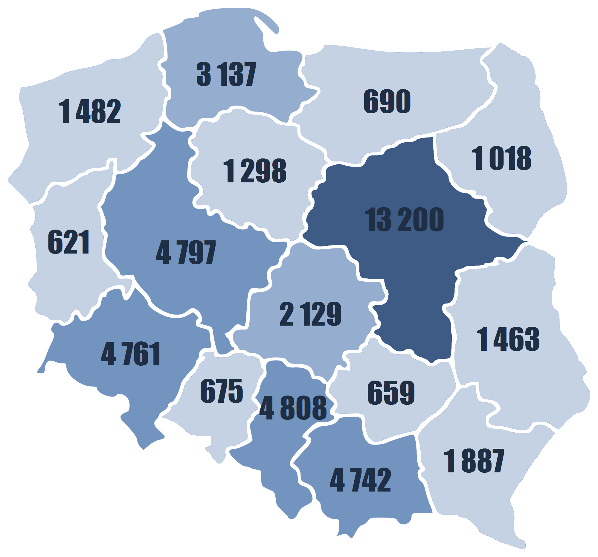 Liczba firm działających w Polsce wpisanych do rejestru REGON do działu PKD 62.01 „działalność związana z oprogramowaniem” w podziale na województwa na dzień 31 grudnia 2016 roku Liczba firm działających w Polsce wpisanych do rejestru REGON do działu PKD 62.01 „działalność związana z oprogramowaniem” w podziale na województwa na dzień 31 grudnia 2016 roku